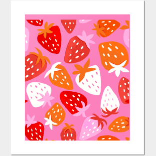 Juicy Summer Strawberries Pattern Posters and Art